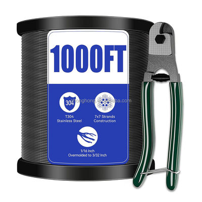 İyi fiyat Alaşımsız Vinil Kaplı Çelik Halat Siyah 304 Paslanmaz Çelik 1/16