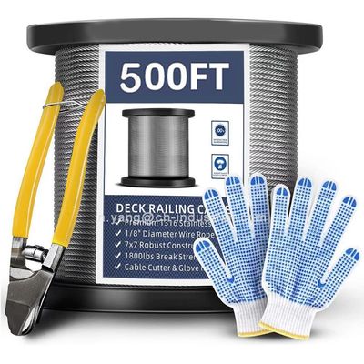 İyi fiyat Sertifika ISO9001/ISO14001 T316 Paslanmaz çelik kablo 7x7 iplik 500FT Güvertesi Çit SS Kablo Tel ip kesicisi ile çevrimiçi