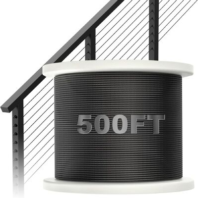 İyi fiyat 3/16 Siyah T316 Paslanmaz Çelik Tel Halat 250 ft 7x19 Uçak Kablosu 3700 lbs Zipline Güverte Korkuluğu için Kopma Mukavemeti çevrimiçi
